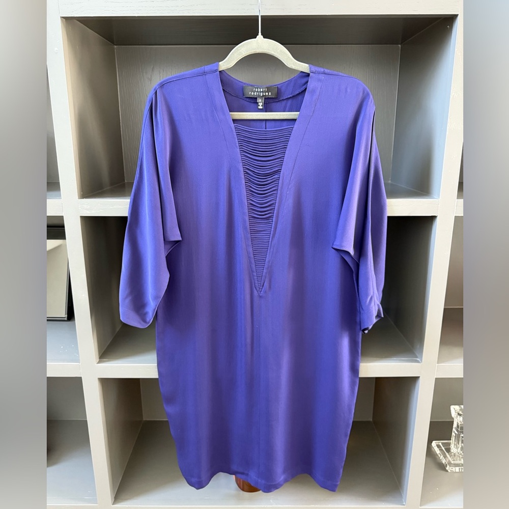 Robert Rodriguez Deep Purple V-Neck Silk Dress